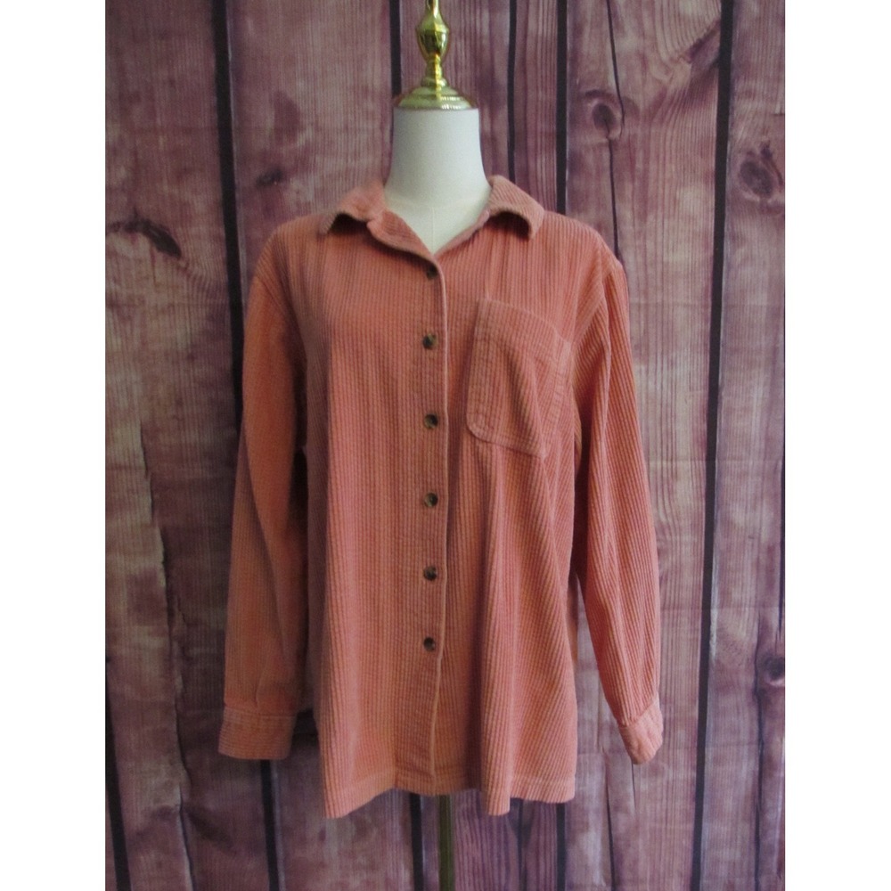 L.L.Bean Women's Comfort Corduroy Relaxed Shirt Adobe Rose M Wide Wale Cabincore - Picture 2 of 9